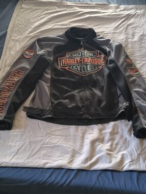 Harley-Davidson Black & Gray Mesh Motorcycle Jacket with Orange Logo